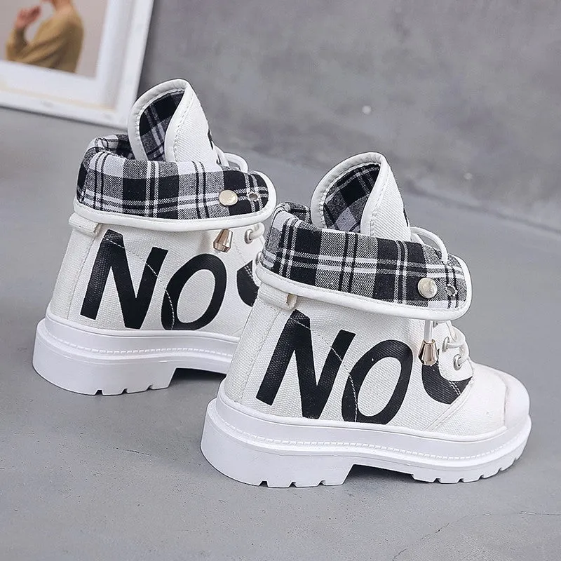 Vulcanized Platform Women's Mesh High-top Lace-up Casual Shoes Walking Sneakers Boots