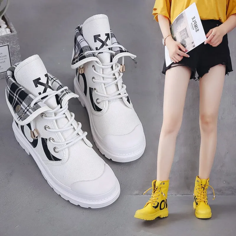Vulcanized Platform Women's Mesh High-top Lace-up Casual Shoes Walking Sneakers Boots