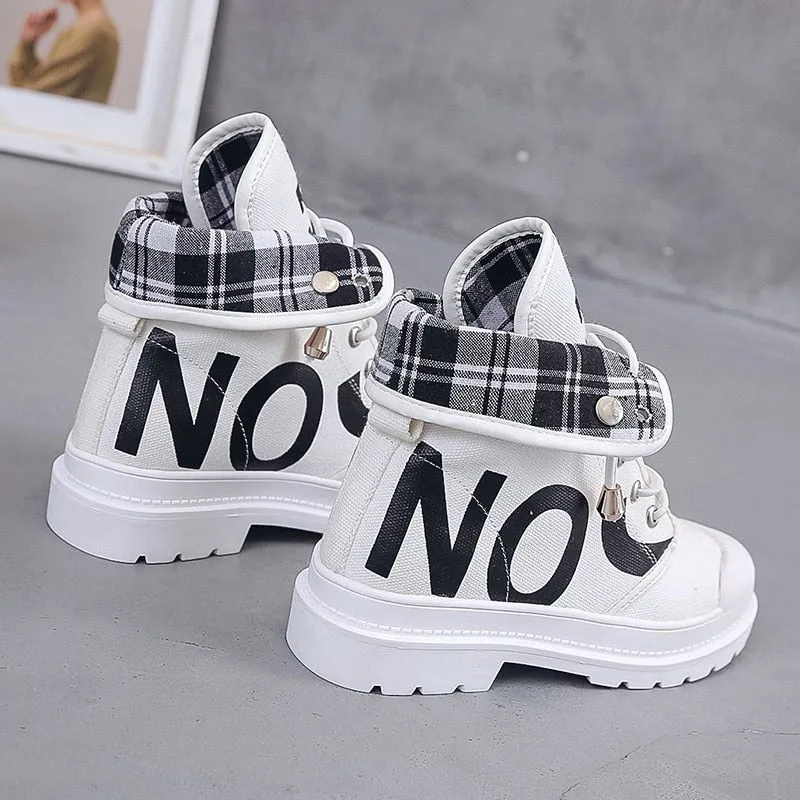 Vulcanized Platform Women's Mesh High-top Lace-up Casual Shoes Walking Sneakers Boots