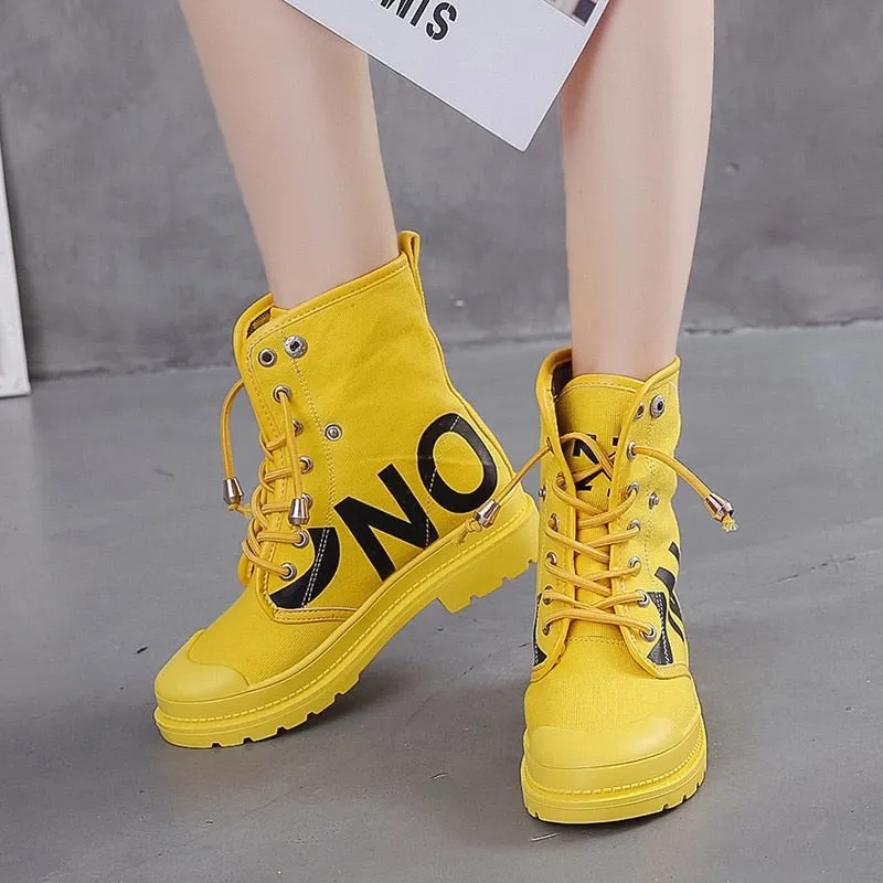 Vulcanized Platform Women's Mesh High-top Lace-up Casual Shoes Walking Sneakers Boots