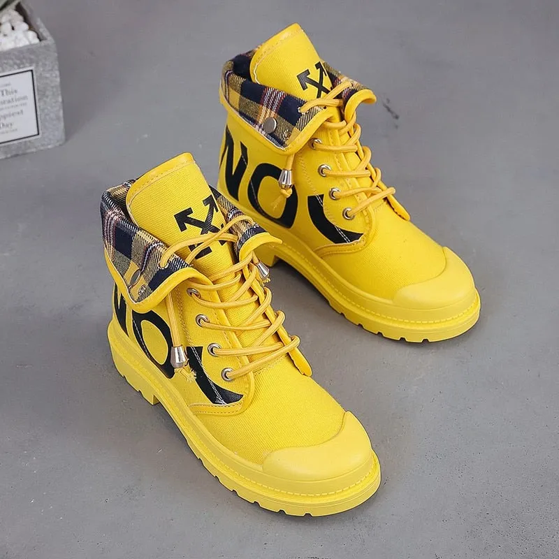 Vulcanized Platform Women's Mesh High-top Lace-up Casual Shoes Walking Sneakers Boots