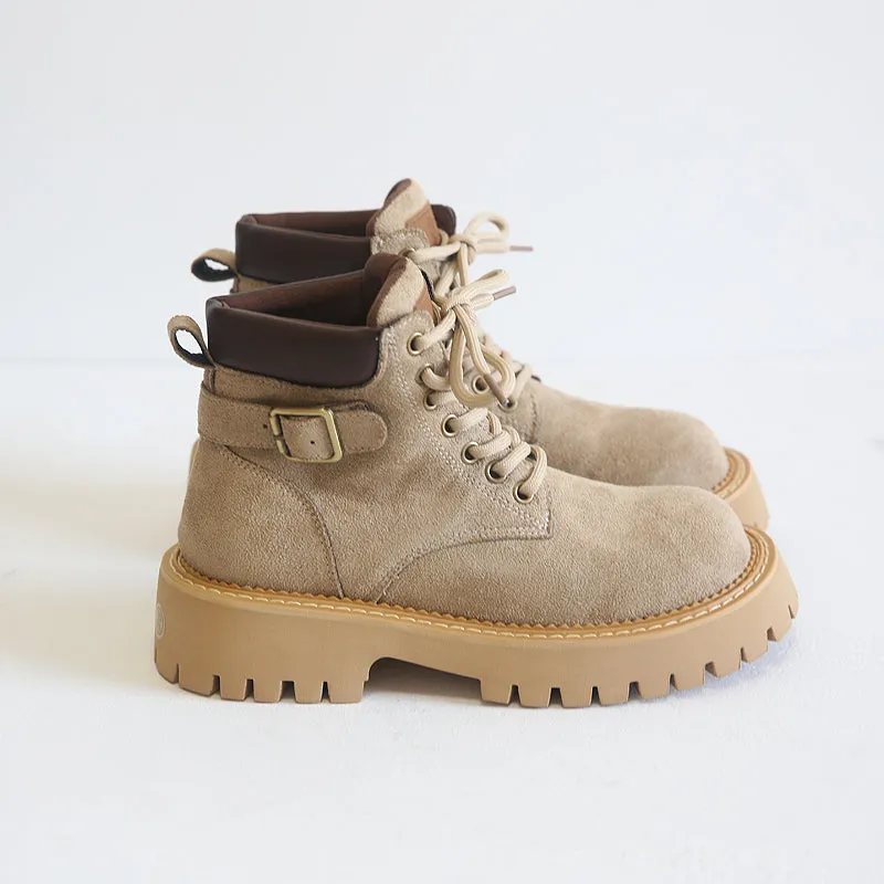 Women Retro Autumn Casual Buckle Thick Sole Boots