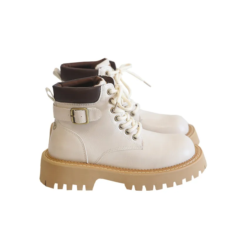 Women Retro Autumn Casual Buckle Thick Sole Boots