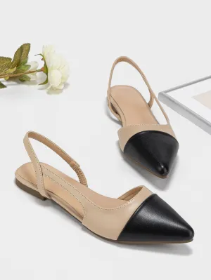 Women Two Tone Flat Shoes, Point Toe Fashionable Slingback Flats For Outdoor