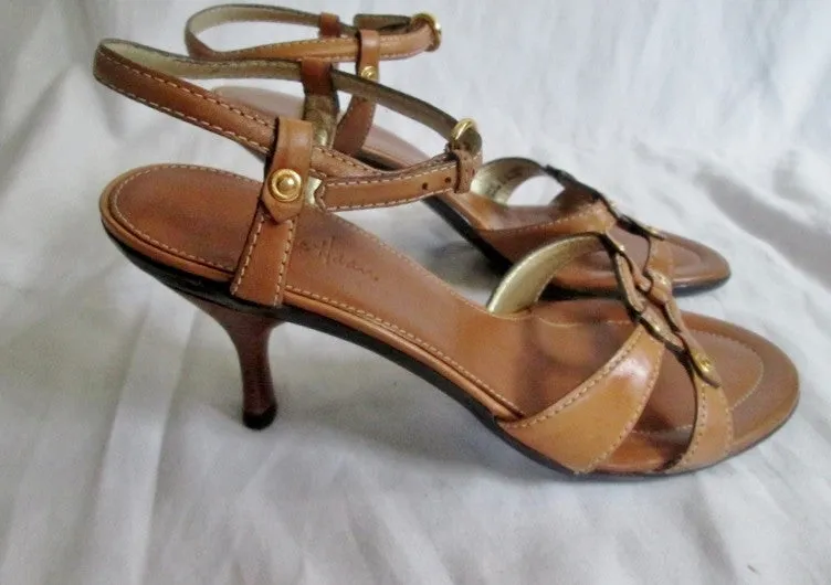 Womens COLE HAAN LEATHER Strappy Sandals Shoes 7.5 BROWN NIKE AIR High Heel