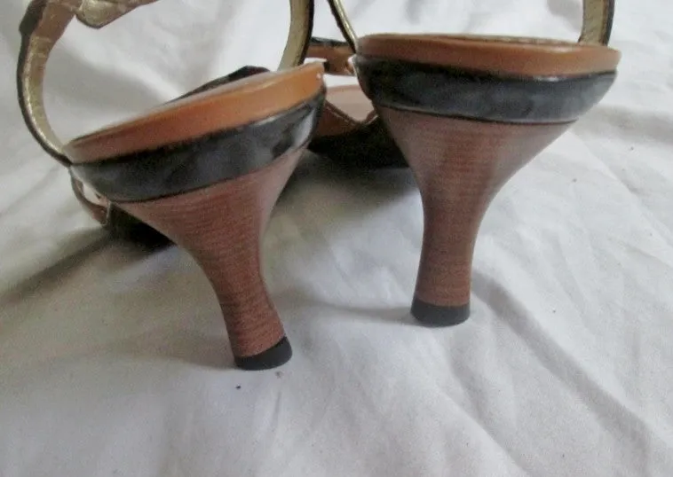 Womens COLE HAAN LEATHER Strappy Sandals Shoes 7.5 BROWN NIKE AIR High Heel