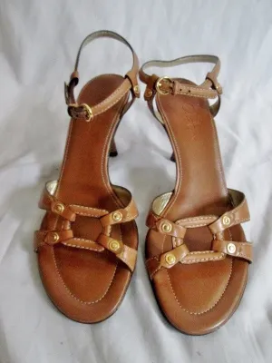 Womens COLE HAAN LEATHER Strappy Sandals Shoes 7.5 BROWN NIKE AIR High Heel