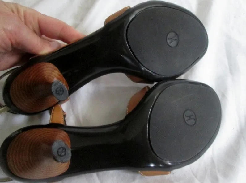 Womens COLE HAAN LEATHER Strappy Sandals Shoes 7.5 BROWN NIKE AIR High Heel