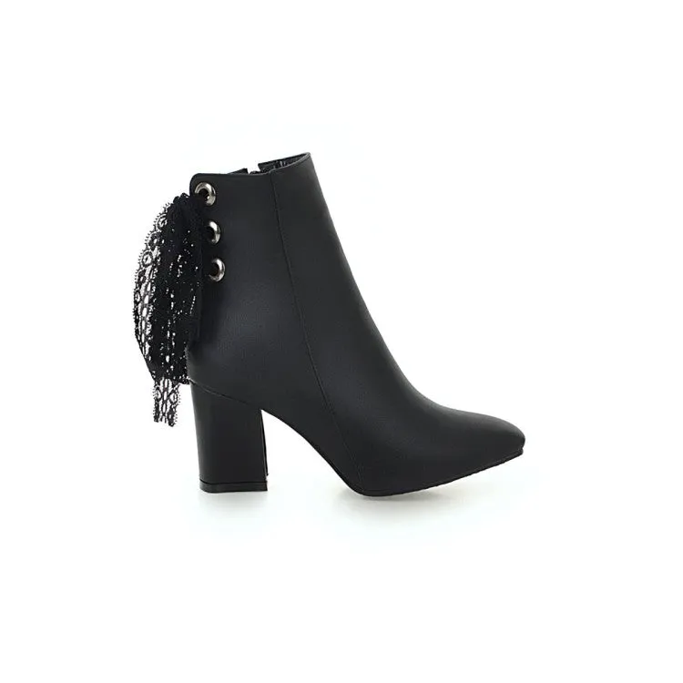 Women's Square Toe Back Lace Side Zippers Block Heel Short Boots