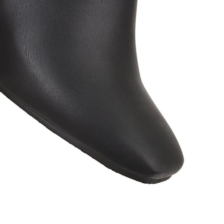 Women's Square Toe Back Lace Side Zippers Block Heel Short Boots