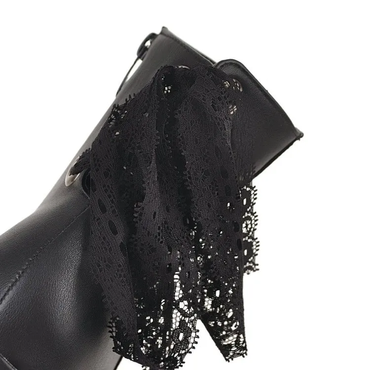 Women's Square Toe Back Lace Side Zippers Block Heel Short Boots