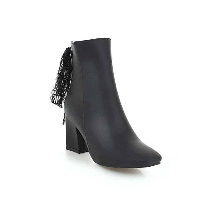 Women's Square Toe Back Lace Side Zippers Block Heel Short Boots