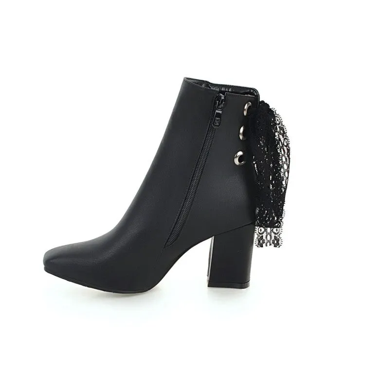 Women's Square Toe Back Lace Side Zippers Block Heel Short Boots